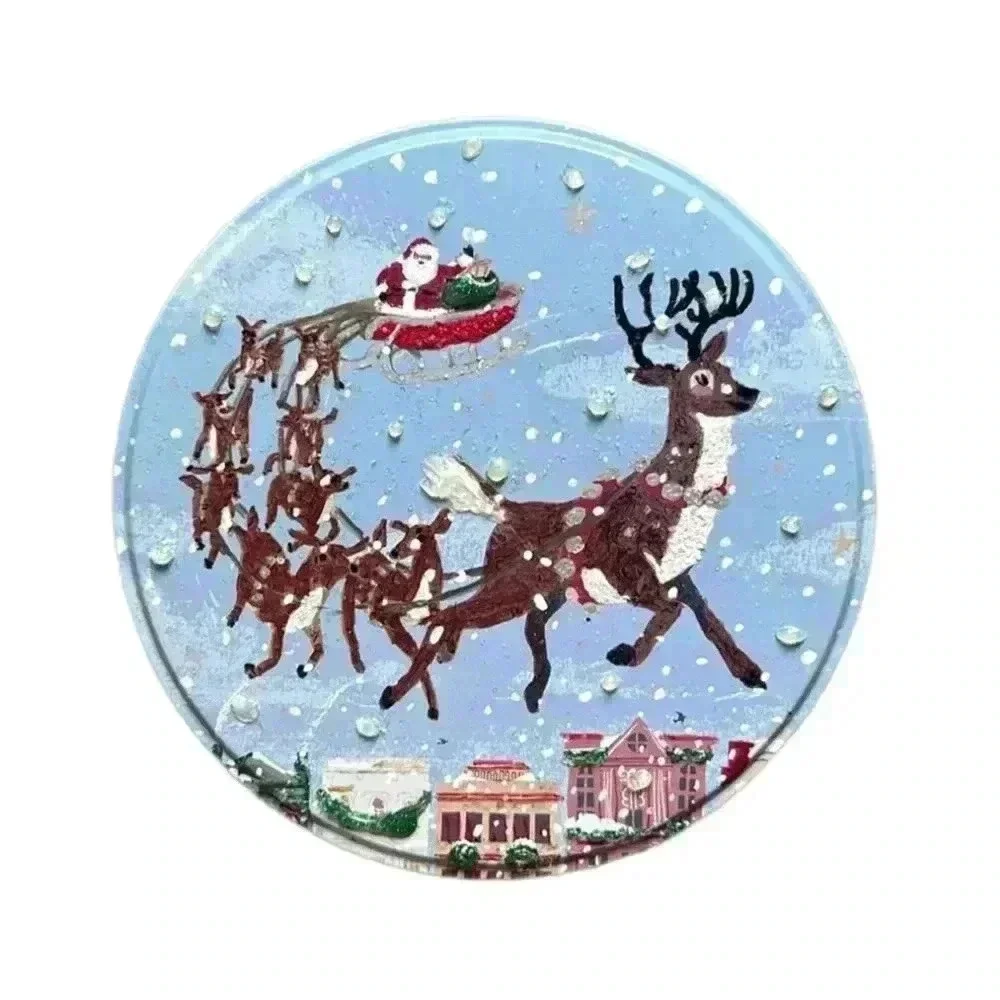 Handcrafted Handpainted Upcycled Christmas Tin Santa, Sleigh, Reindeer New! - Picture 1 of 8